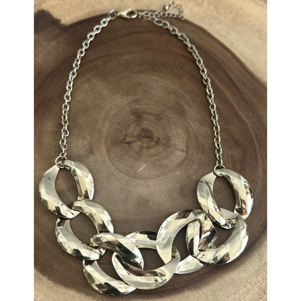 Chunky Gold Tone Statement Necklace Chain Geometric Circle Adjustable Boho Retro - Picture 4 of 7
